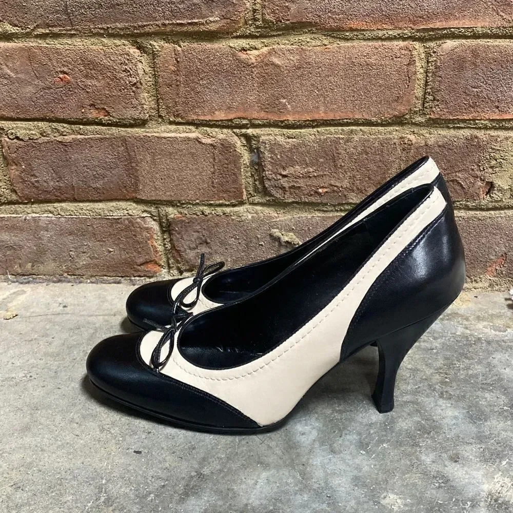 Enzo Angiolini Ea Heddie Black & Cream Leather Pumps Size 8